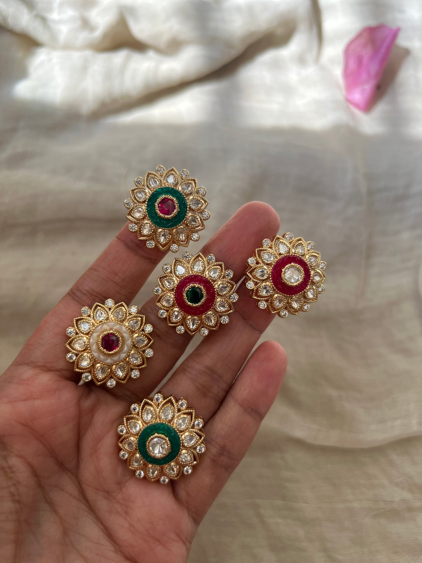 Suvidhi Floral Indian Gold And Polki Diamond Rings By Ranibaug
