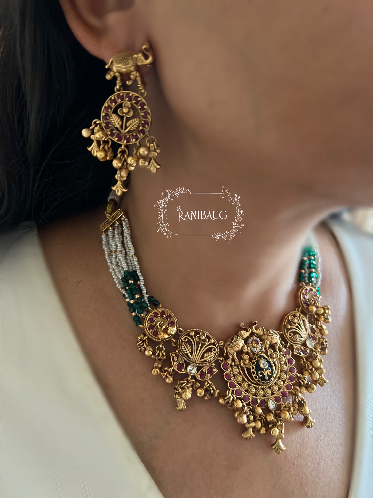 Swara Antique Gold Finish Heritage Choker Necklace Set By Ranibaug