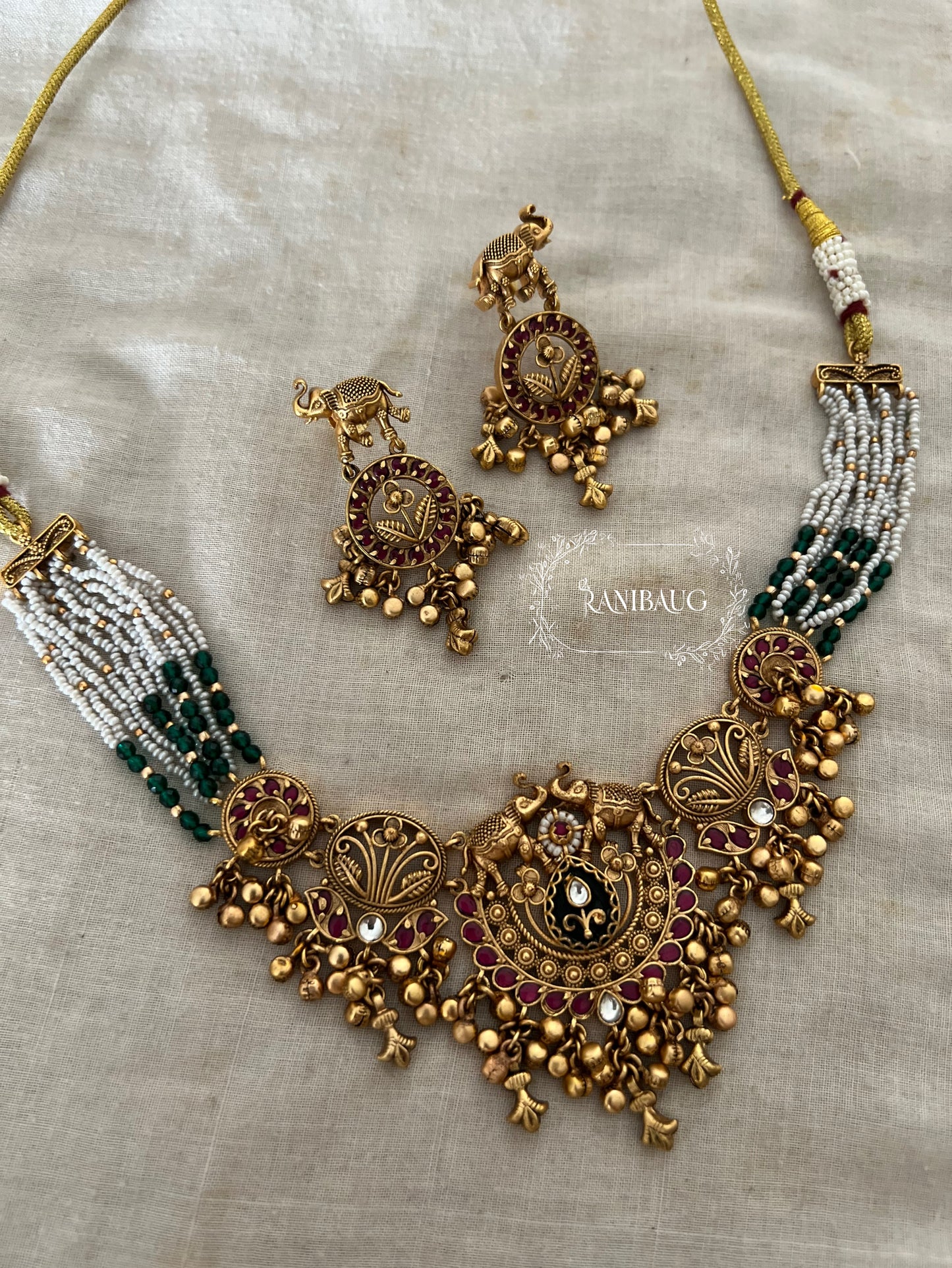 Swara Antique Gold Finish Heritage Choker Necklace Set By Ranibaug