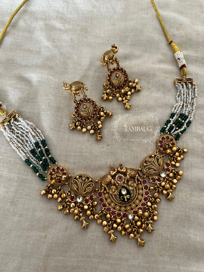 Swara Antique Gold Finish Heritage Choker Necklace Set By Ranibaug