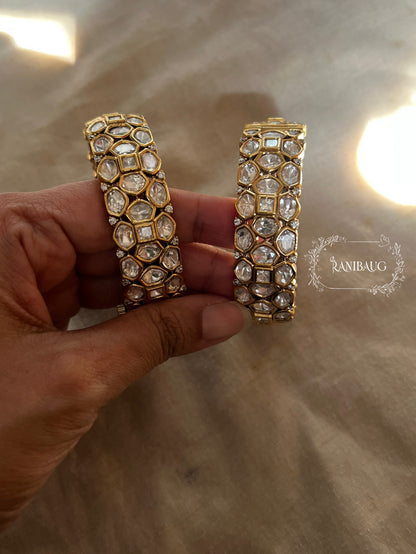 Swarnika Rich Gold Tone Mossainite Polki Bangle For Festive Wedding Occasions By Ranibaug