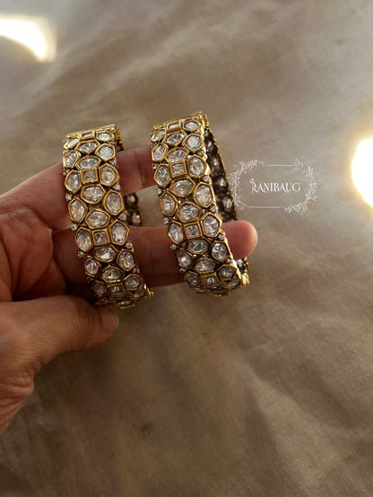 Swarnika Rich Gold Tone Mossainite Polki Bangle For Festive Wedding Occasions By Ranibaug