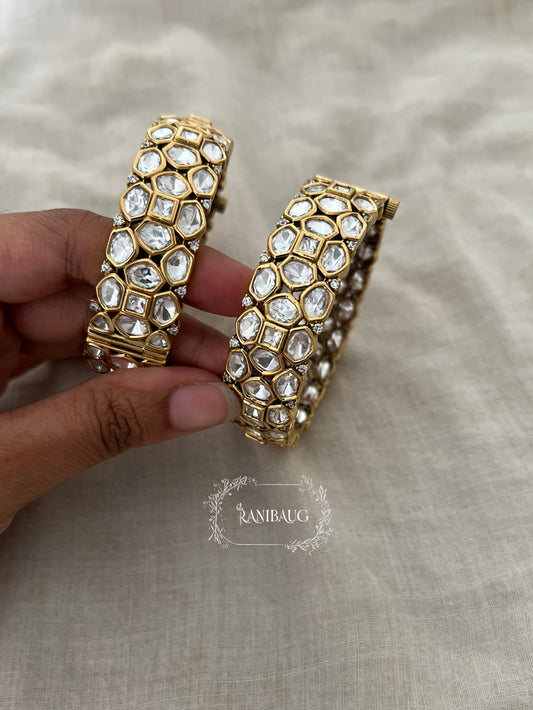 Swarnika Rich Gold Tone Mossainite Polki Bangle For Festive Wedding Occasions By Ranibaug