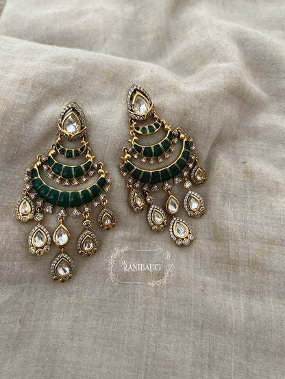 Swati Enamel Gold Finish Layered Chandbali Dangler Earrings With Teardrop Polki Kundan Drops By Ranibaug