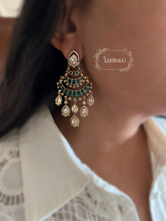 Swati Enamel Gold Finish Layered Chandbali Dangler Earrings With Teardrop Polki Kundan Drops By Ranibaug