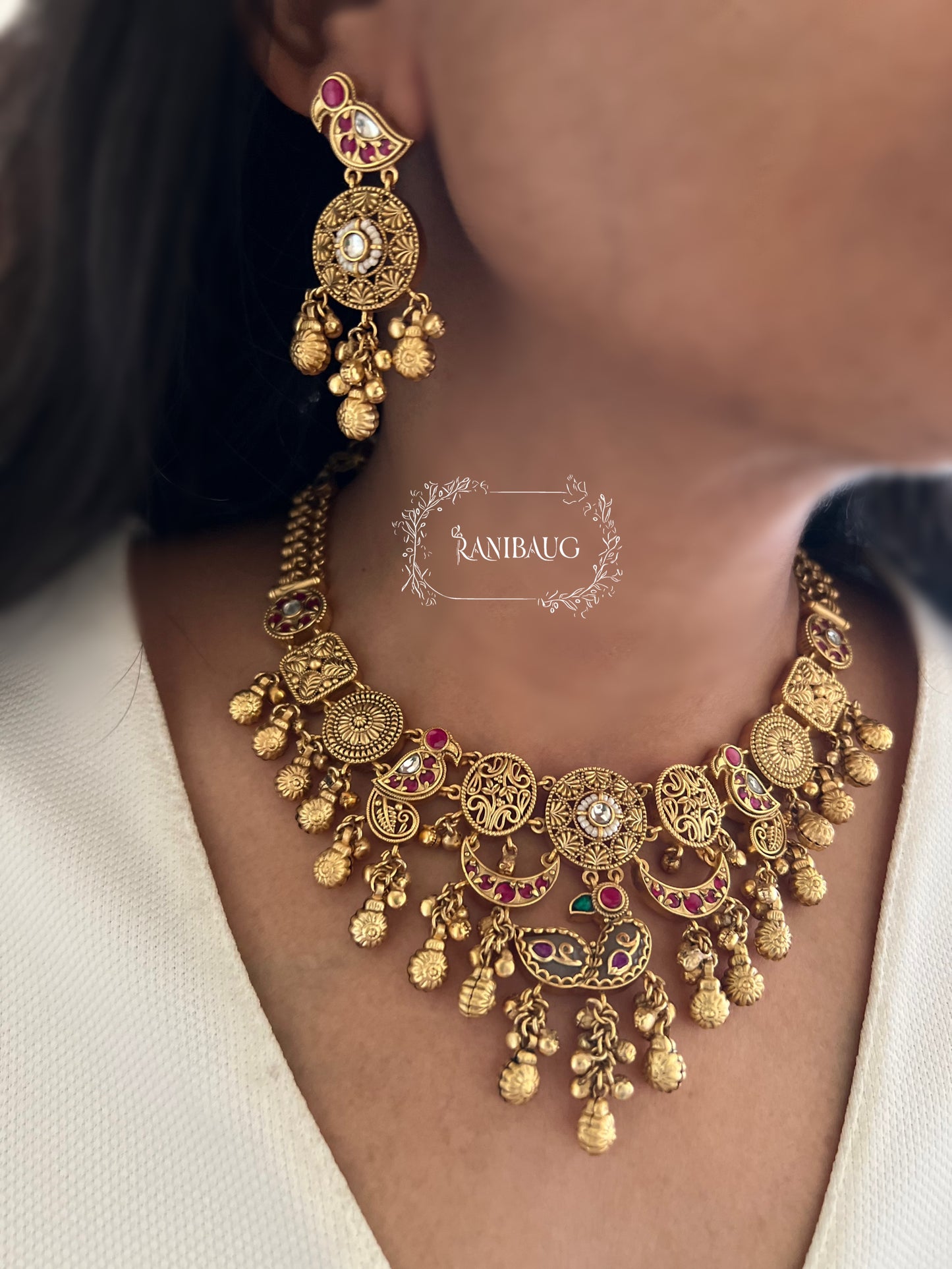 Tamanna South Indian Gold Plated Heritage Necklace Tradional Jewelry Set By Ranibaug