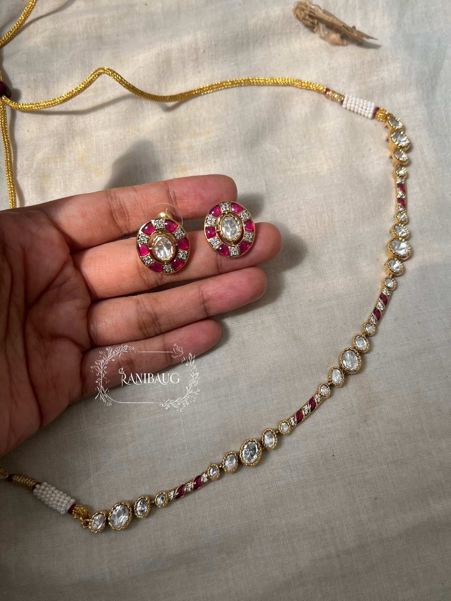 Tania Minimal Trendy Polki Kundan Necklace Set With Stud Earrings In Rich Gold Finish By Ranibaug | 2025 2026 Latest Jewellery Collection