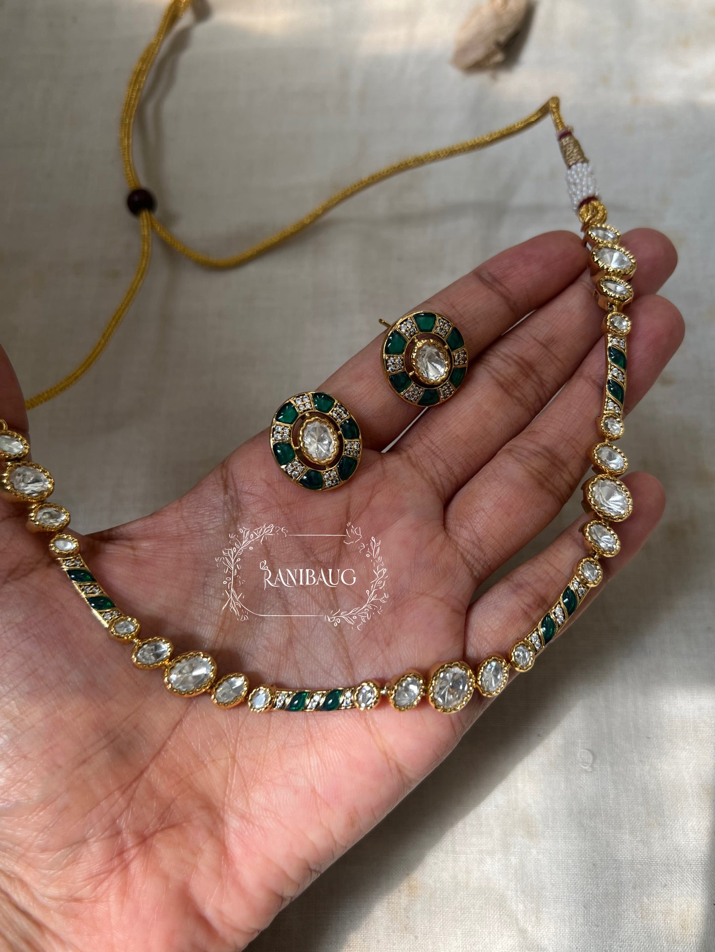 Tania Minimal Trendy Polki Kundan Necklace Set With Stud Earrings In Rich Gold Finish By Ranibaug | 2025 2026 Latest Jewellery Collection