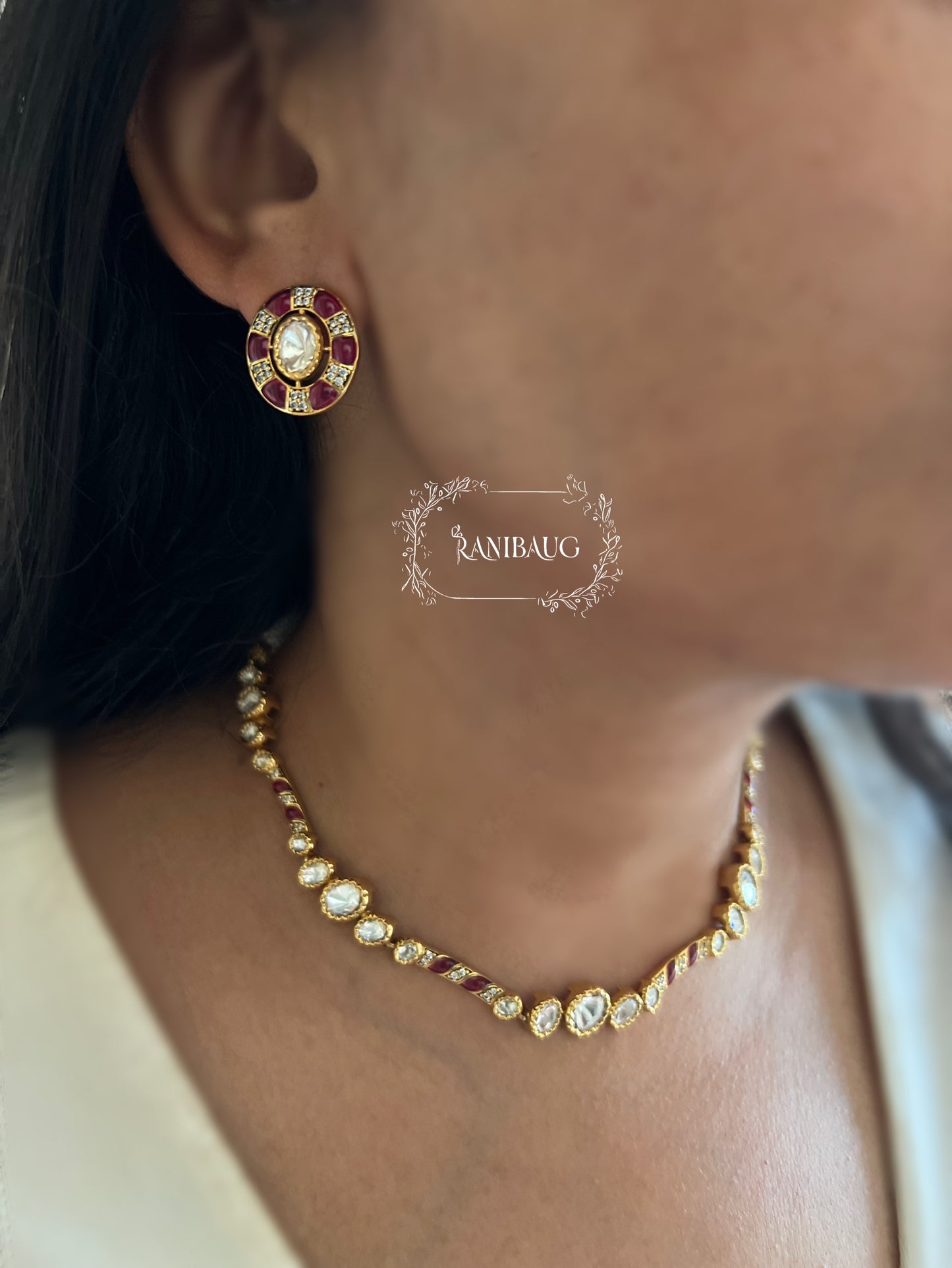 Tania Minimal Trendy Polki Kundan Necklace Set With Stud Earrings In Rich Gold Finish By Ranibaug | 2025 2026 Latest Jewellery Collection