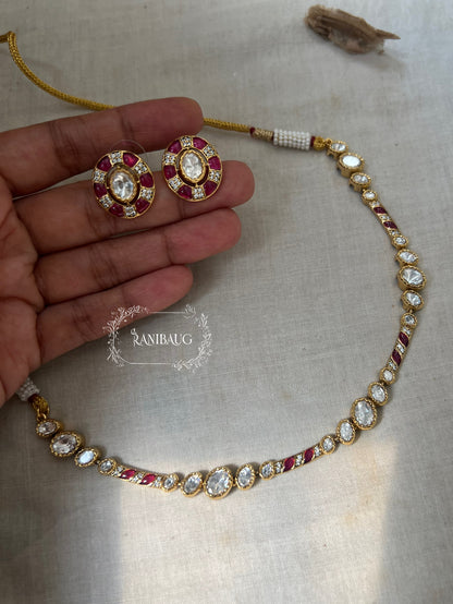 Tania Minimal Trendy Polki Kundan Necklace Set With Stud Earrings In Rich Gold Finish By Ranibaug | 2025 2026 Latest Jewellery Collection