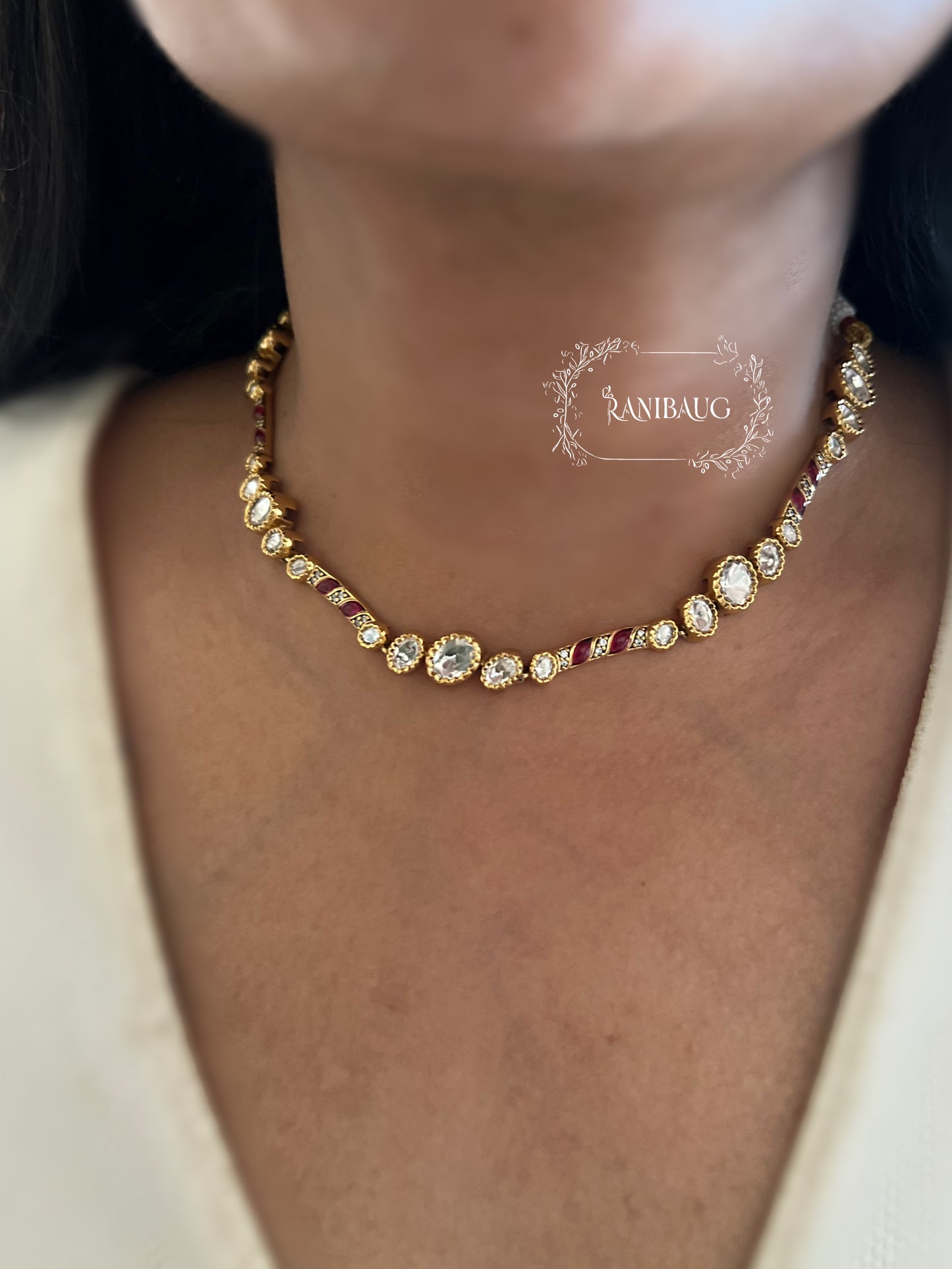 Tania Minimal Trendy Polki Kundan Necklace Set With Stud Earrings In Rich Gold Finish By Ranibaug | 2025 2026 Latest Jewellery Collection