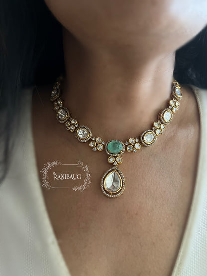 Tanisha Mossainite Polki Teardrop Victorian Jewellery Set By Ranibaug