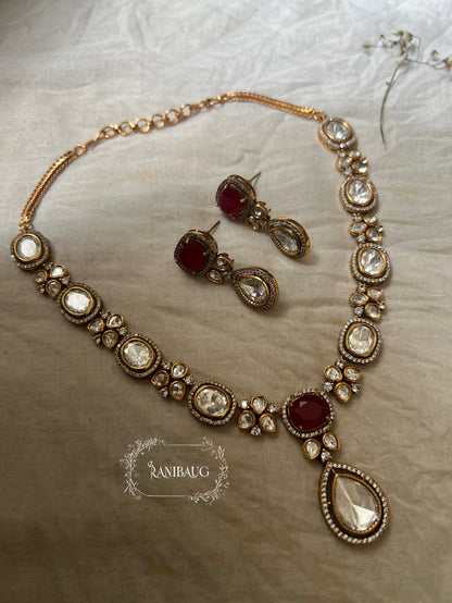 Tanisha Mossainite Polki Teardrop Victorian Jewellery Set By Ranibaug