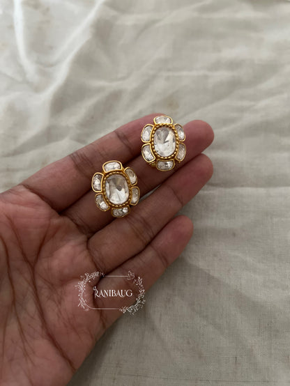 Tanvika Kundan Floral Motif Gold Finish Classic Boutique Ear Studs By Ranibaug