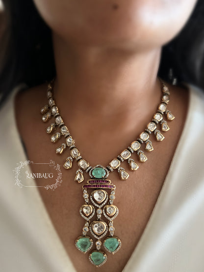 Tanya Mint Polki Studded Fall Silhouette Designer Necklace Set By Ranibaug | The Royal Wedding Collection 2026