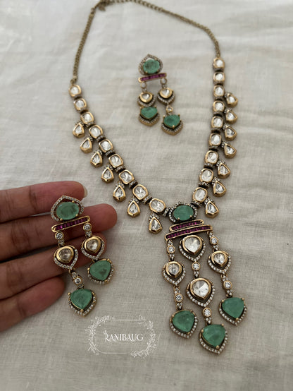 Tanya Mint Polki Studded Fall Silhouette Designer Necklace Set By Ranibaug | The Royal Wedding Collection 2026