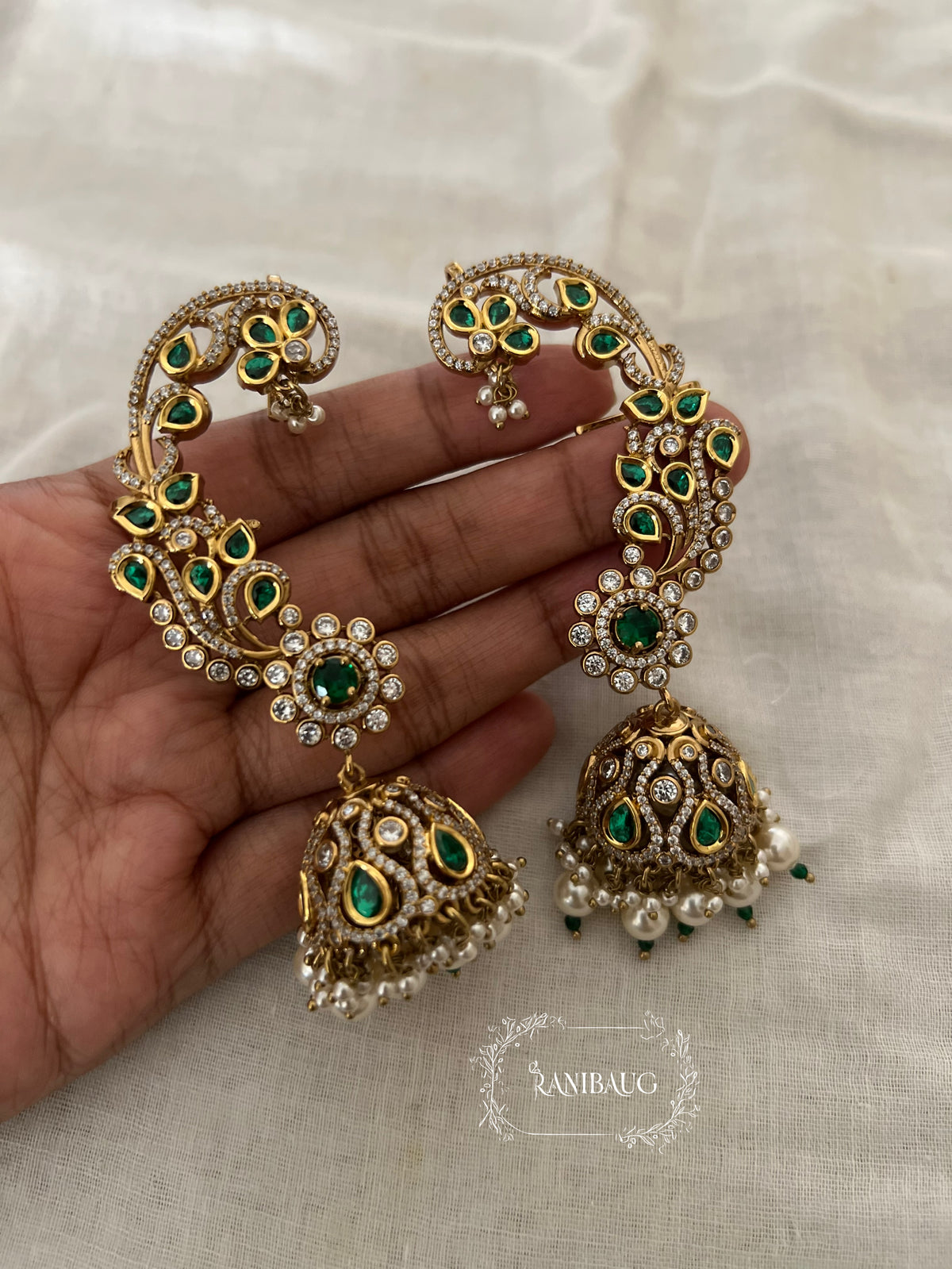 Tanya Polki Kundan Gold Finish Floral Jhumki Cuff Earrings By Ranibaug