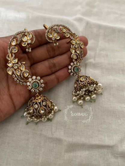 Tanya Polki Kundan Gold Finish Floral Jhumki Cuff Earrings By Ranibaug