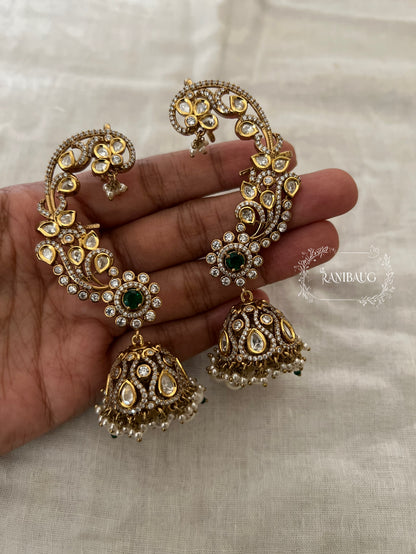 Tanya Polki Kundan Gold Finish Floral Jhumki Cuff Earrings By Ranibaug