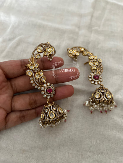 Tanya Polki Kundan Gold Finish Floral Jhumki Cuff Earrings By Ranibaug