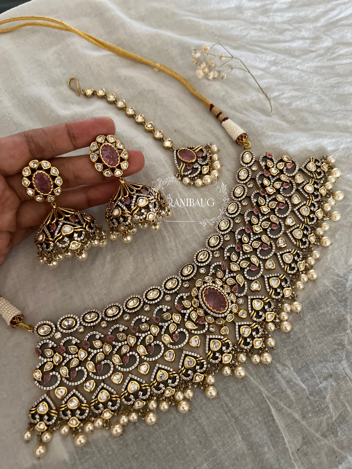 Tanya Royal Gold Finish Polki Kundan Studed Choker Necklace Jewellery Set By Ranibaug | Wedding Jewellery 2025
