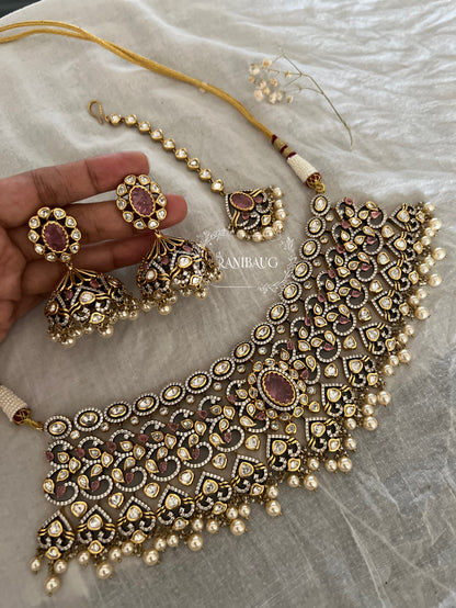 Tanya Royal Gold Finish Polki Kundan Studed Choker Necklace Jewellery Set By Ranibaug | Wedding Jewellery 2025