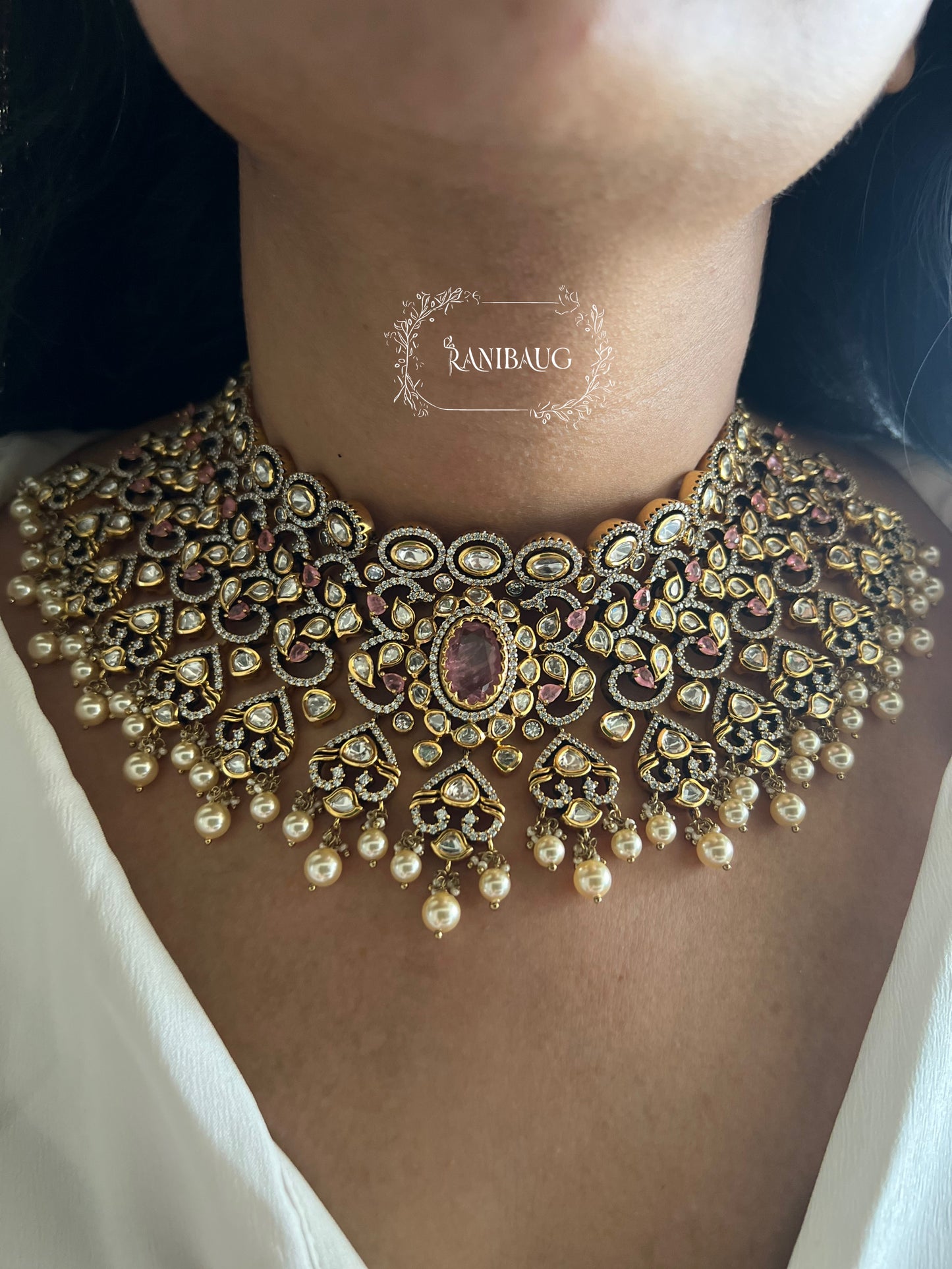 Tanya Royal Gold Finish Polki Kundan Studed Choker Necklace Jewellery Set By Ranibaug | Wedding Jewellery 2025