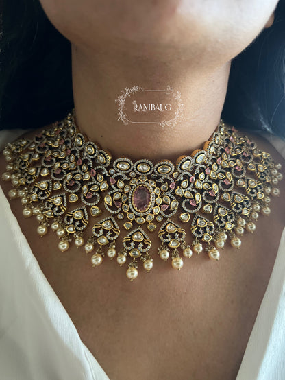 Tanya Royal Gold Finish Polki Kundan Studed Choker Necklace Jewellery Set By Ranibaug | Wedding Jewellery 2025