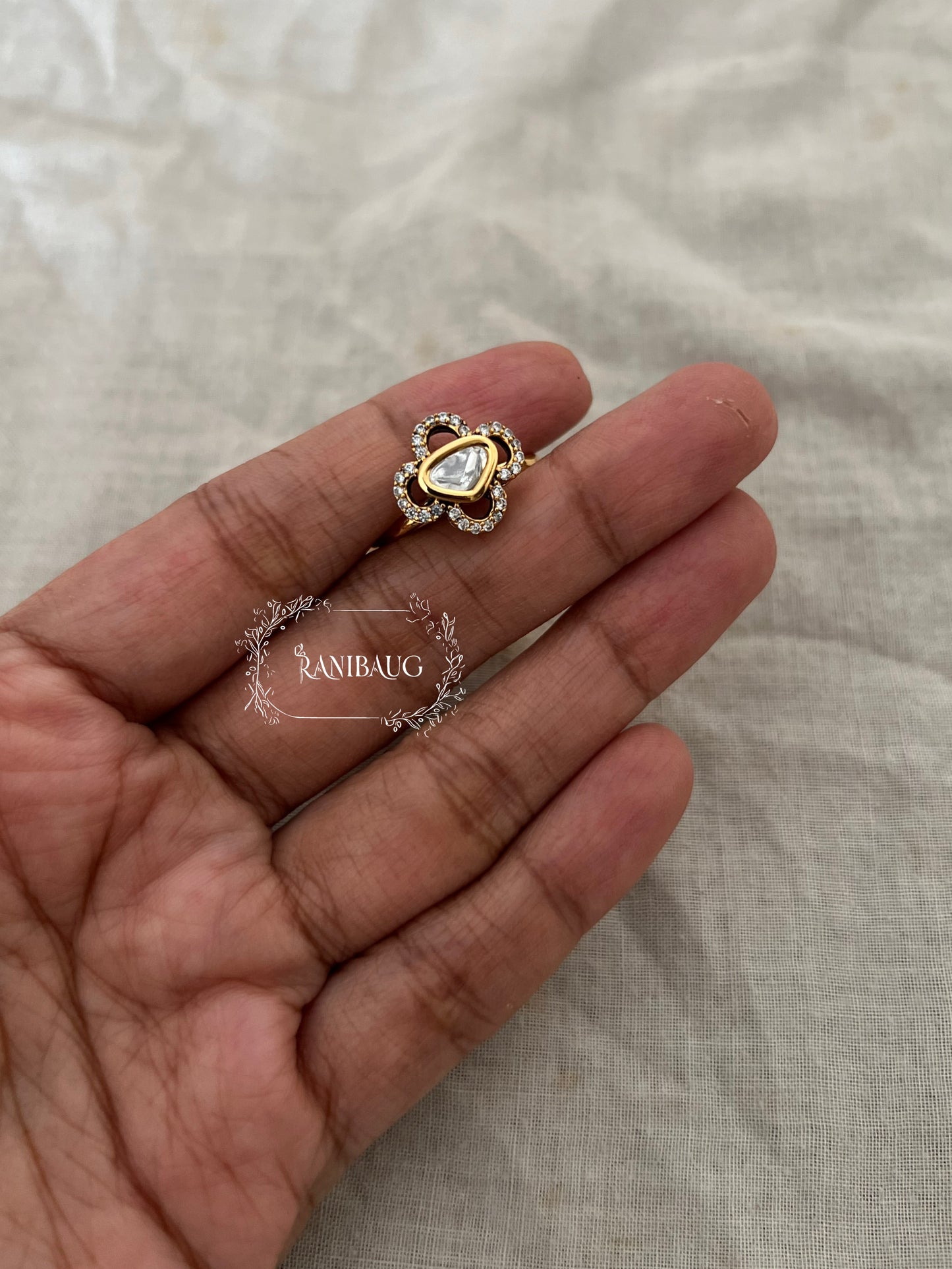 Tara Oval Polki Motif Geometric Minimal Festive Ring Jewelry By Ranibaug