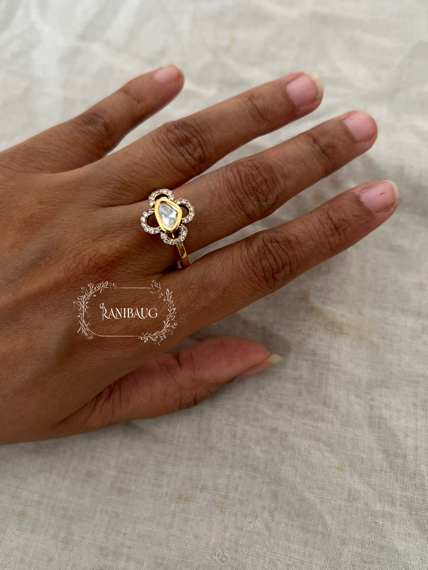 Tara Oval Polki Motif Geometric Minimal Festive Ring Jewelry By Ranibaug