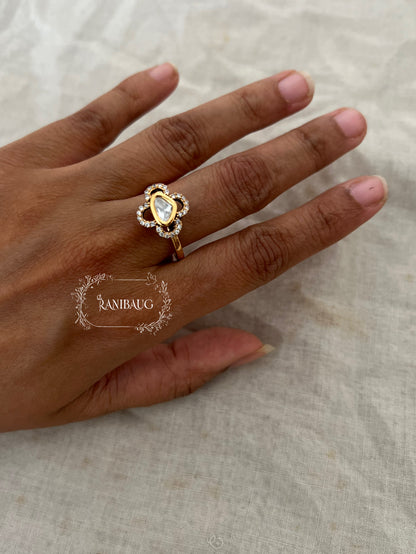Tara Oval Polki Motif Geometric Minimal Festive Ring Jewelry By Ranibaug