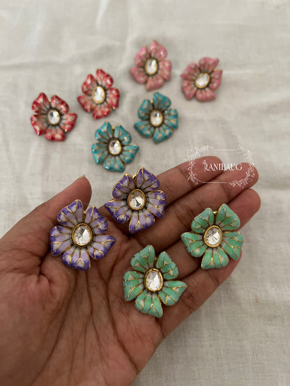 Tarini Enamel Flower Pastel Ear Studs By Ranibaug
