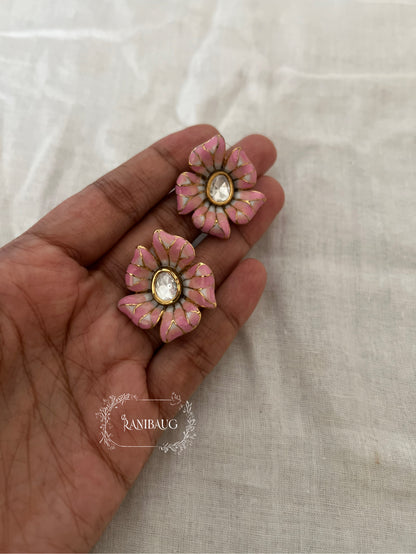 Tarini Enamel Flower Pastel Ear Studs By Ranibaug