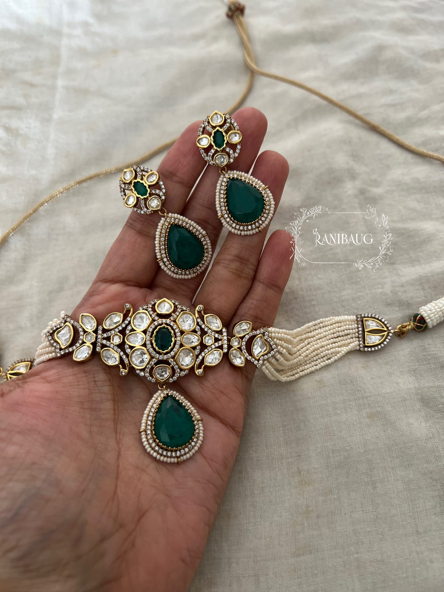 Tarini Minimal Polki Kundan Studded Traditional Indian Choker Set Inspired By Ancient Queens Of India With Teardrop Motif By Ranibaug