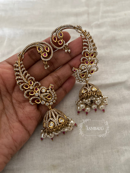 Tarini Polki Kundan Gold Finish Royal Indian Artistry Cuff Jhumka Earrings By Ranibaug