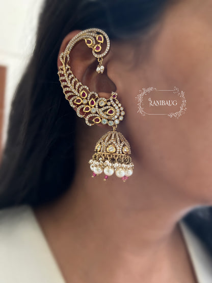 Tarini Polki Kundan Gold Finish Royal Indian Artistry Cuff Jhumka Earrings By Ranibaug
