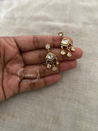 Tarini Small Minimal Gold Finish Polki Dangler Motifs Ear Studs By Ranibaug