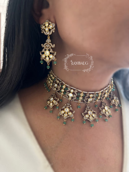 Tasha Unique Designer Antique Choker Necklace Set By Ranibaug