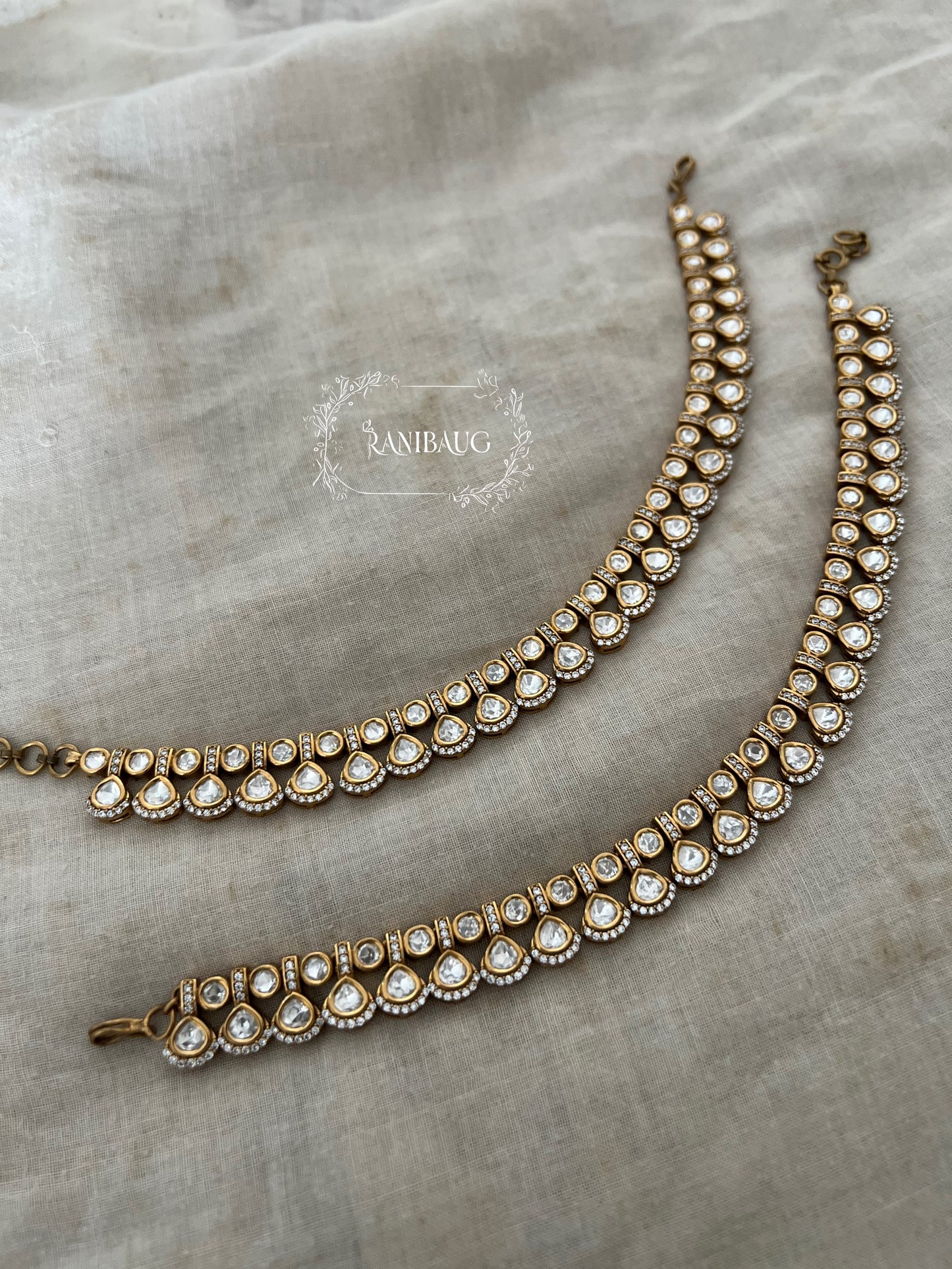 Tayra Polki Pearl Adorned Antique Gold Finish Ankle Jewelry Payal By Ranibaug