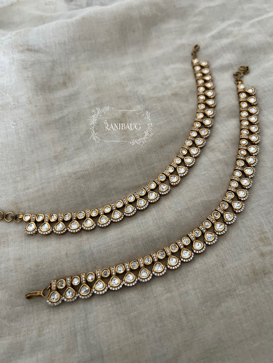 Tayra Polki Pearl Adorned Antique Gold Finish Ankle Jewelry Payal By Ranibaug