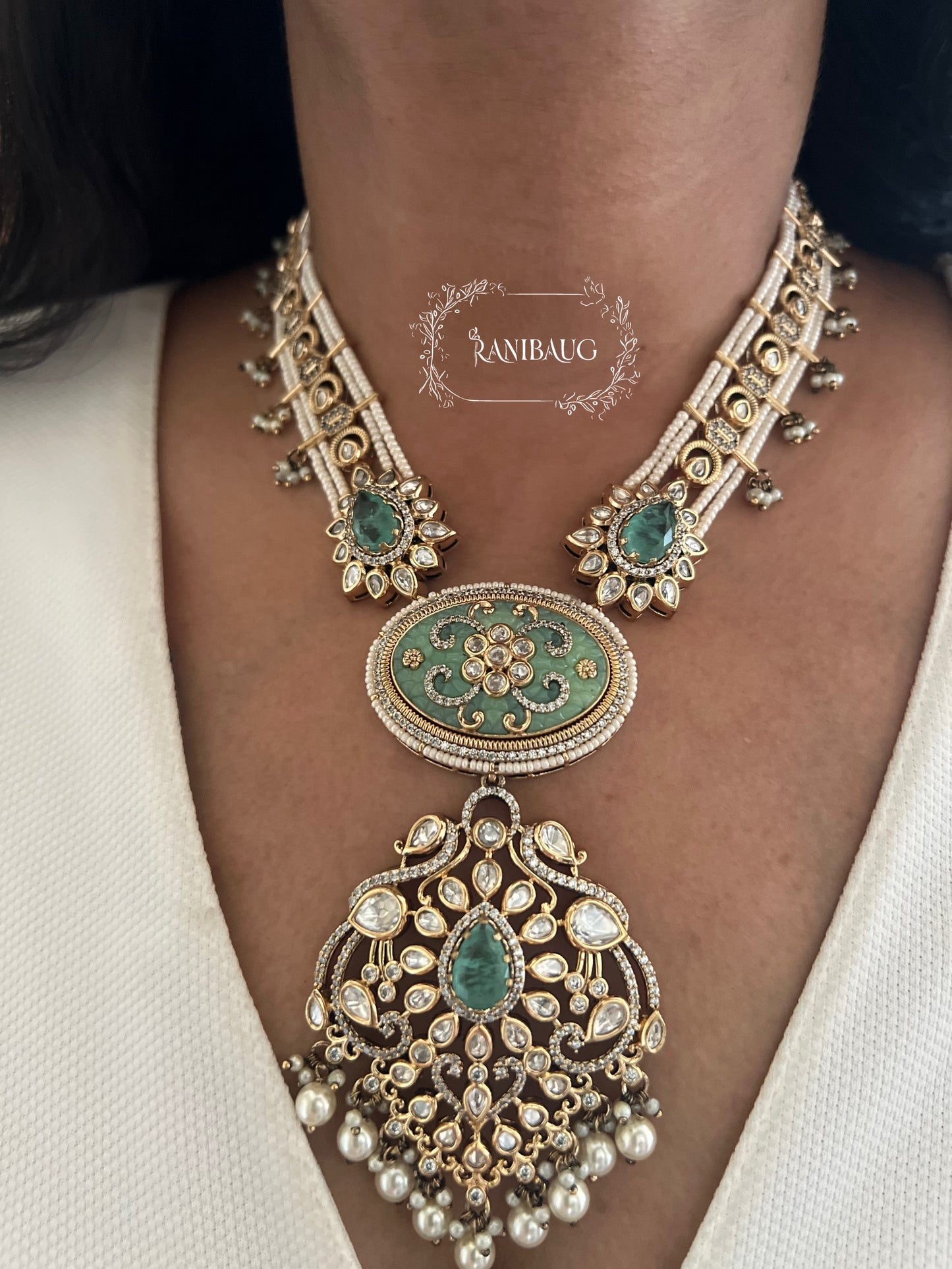 The Carved Gemstone Rani Haar | Pastel Meenakari & Pearl Strand Long Necklace | A Statement Ranibaug Jewellery Set 2025
