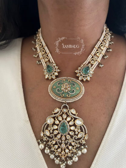 The Carved Gemstone Rani Haar | Pastel Meenakari & Pearl Strand Long Necklace | A Statement Ranibaug Jewellery Set 2025