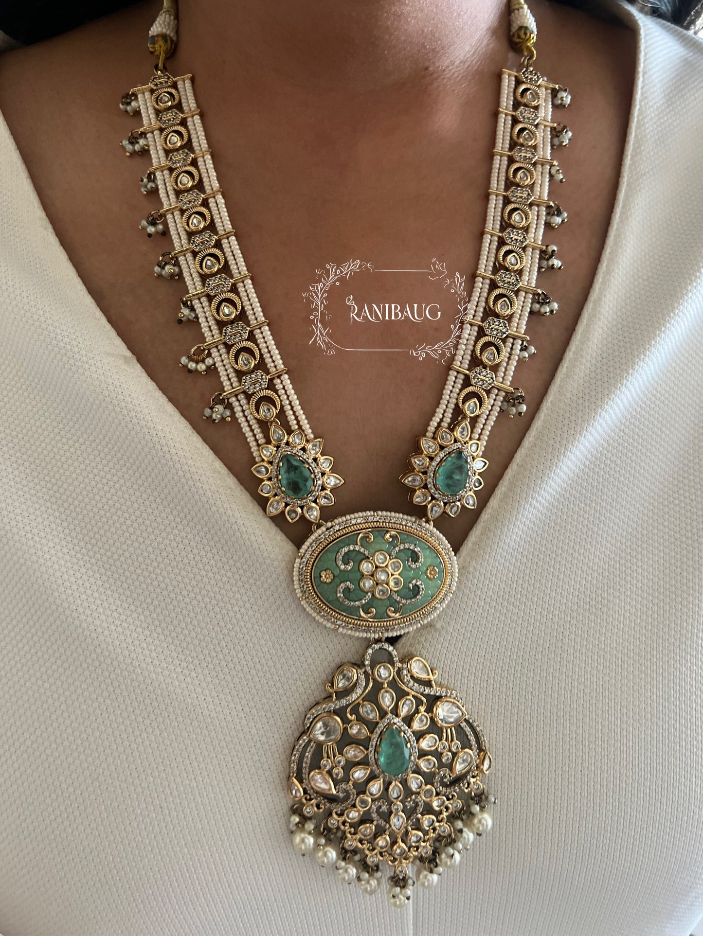 The Carved Gemstone Rani Haar | Pastel Meenakari & Pearl Strand Long Necklace | A Statement Ranibaug Jewellery Set 2025
