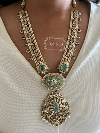 The Carved Gemstone Rani Haar | Pastel Meenakari & Pearl Strand Long Necklace | A Statement Ranibaug Jewellery Set 2025