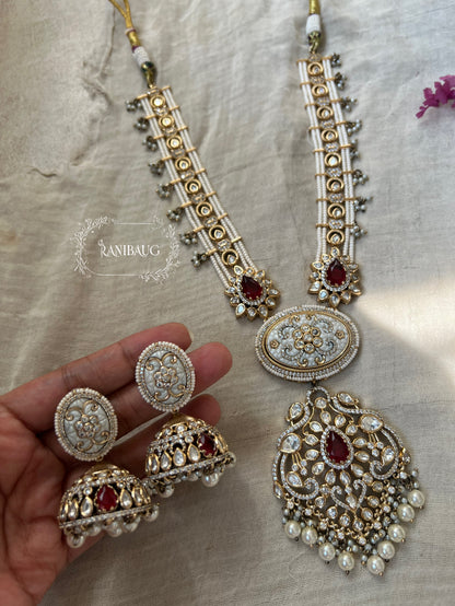 The Carved Gemstone Rani Haar | Pastel Meenakari & Pearl Strand Long Necklace | A Statement Ranibaug Jewellery Set 2025