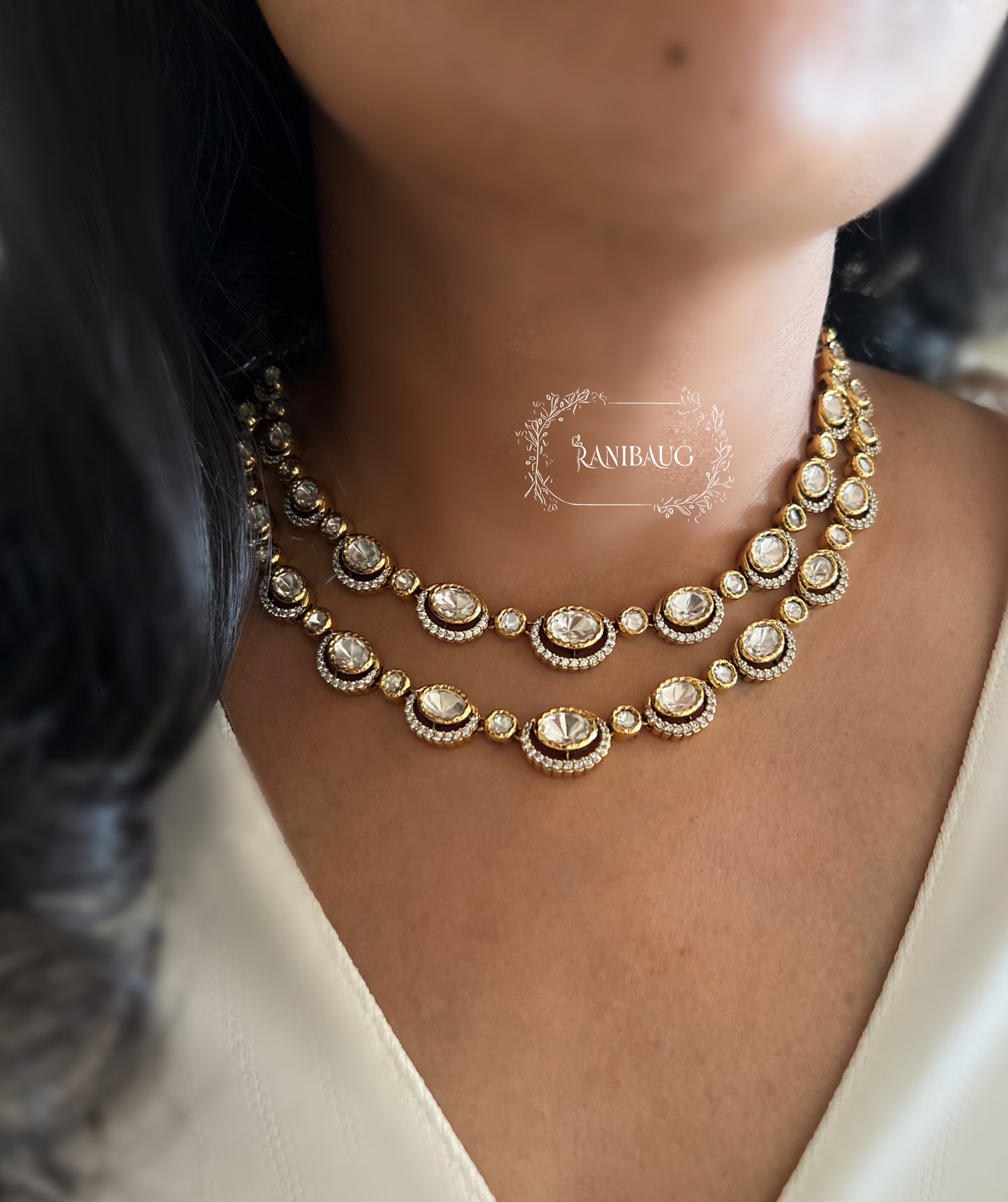 The Double-Strand Oval Polki Necklace | Victorian Layered Jhumka Set by Ranibaug | Subtle Jewelry 2025