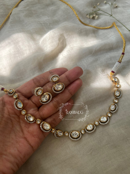 The Modern Minimalist Polki Solitaire Hasli Necklace | vintage Victorian Finish  by ranibaug