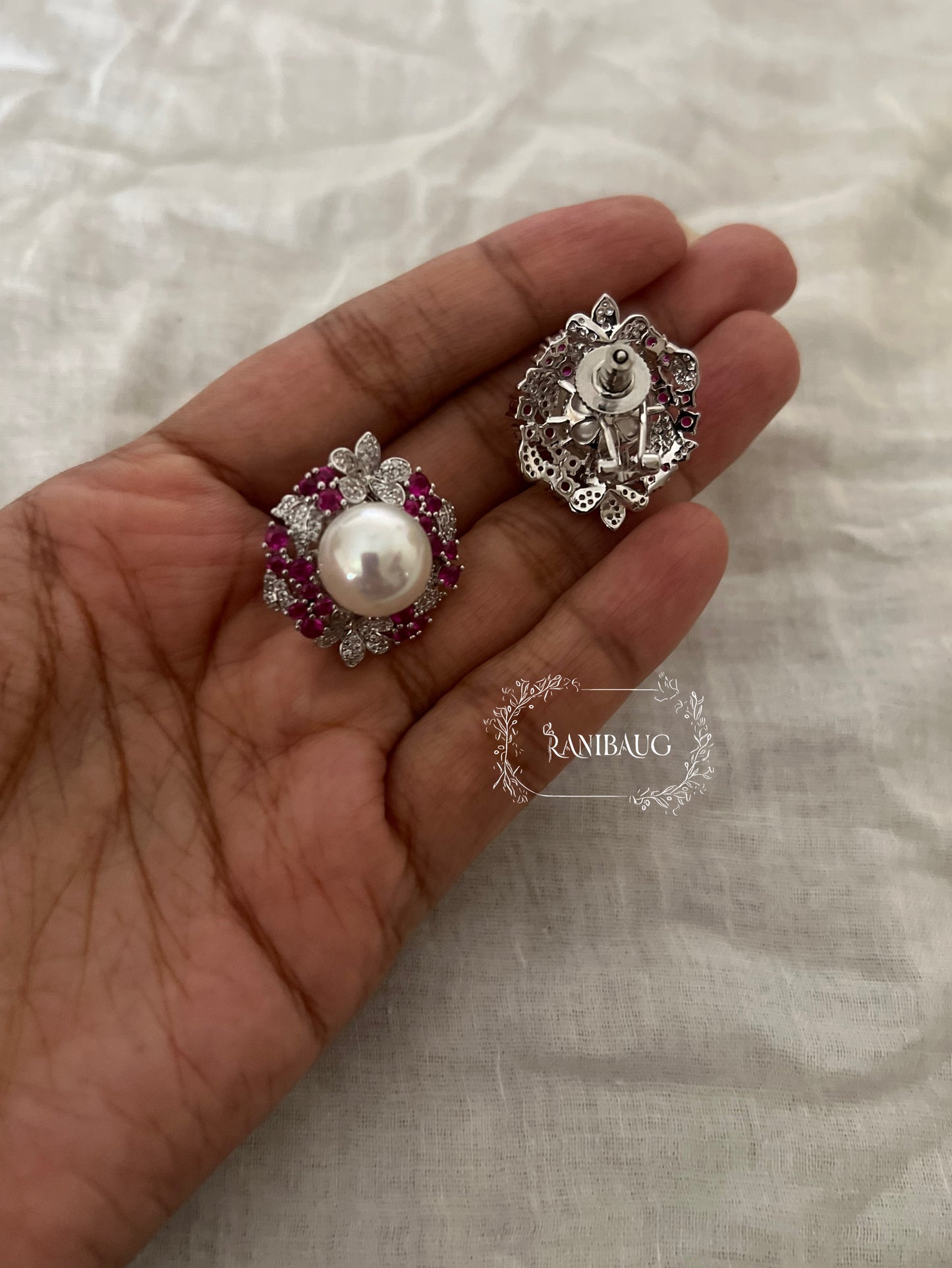 The Pearl Floral Bloom Diamond Stud Earrings By Ranibaug