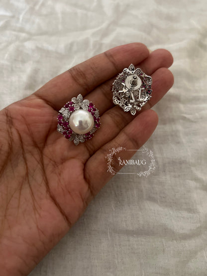The Pearl Floral Bloom Diamond Stud Earrings By Ranibaug