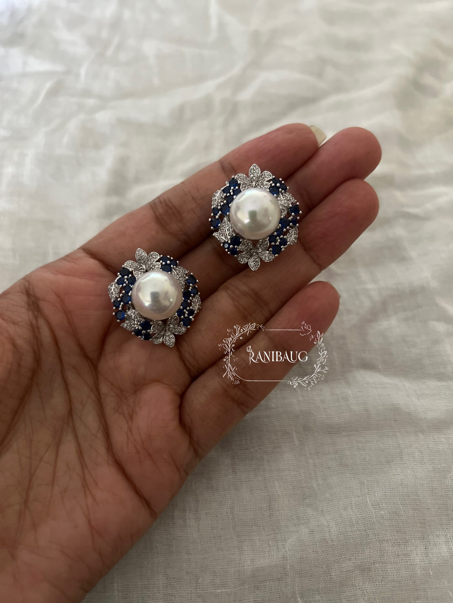 The Pearl Floral Bloom Diamond Stud Earrings By Ranibaug